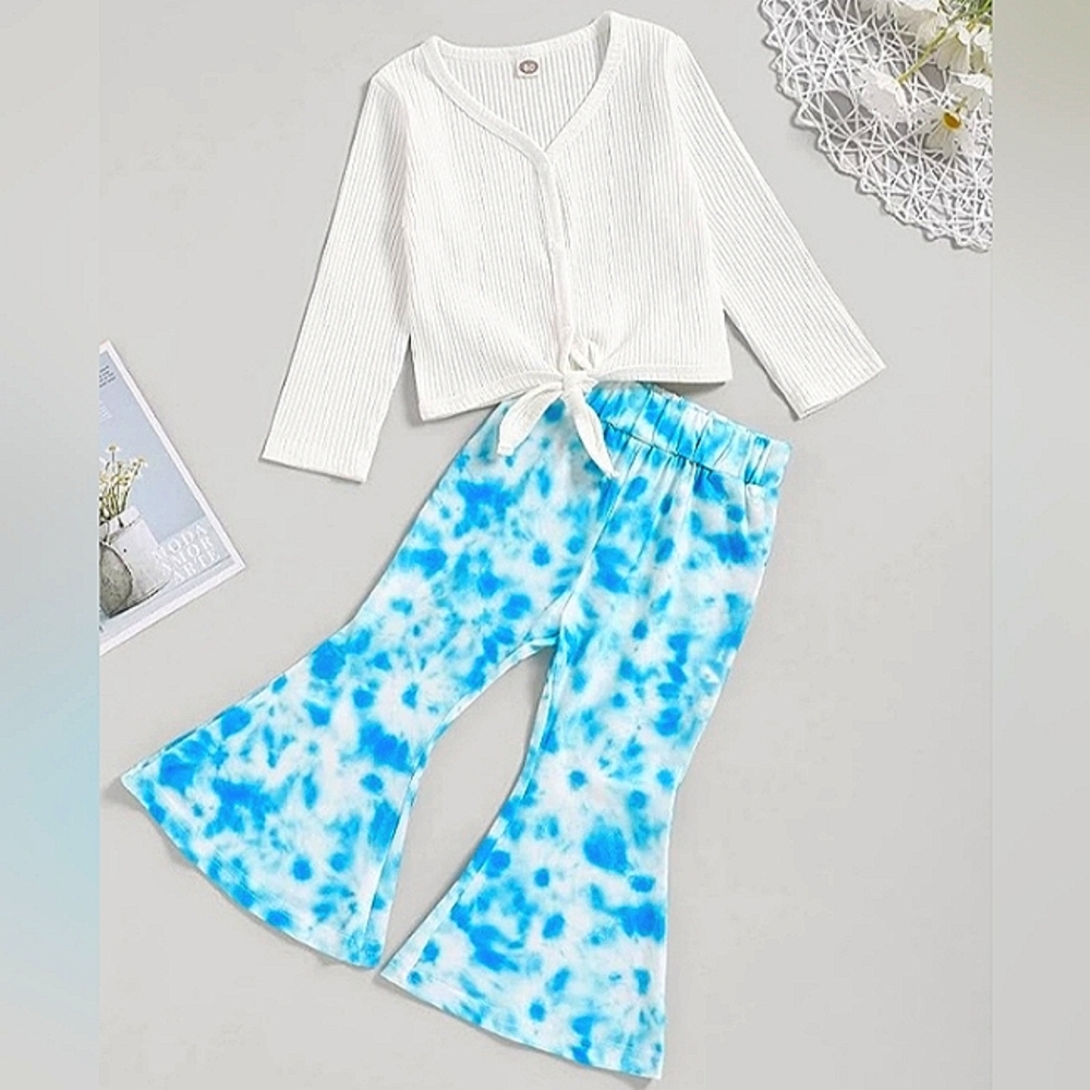NWT☆Adorable Toddler Girl Tie-dye Bell Bottoms & Ribbed White Long Sleeve Top☆